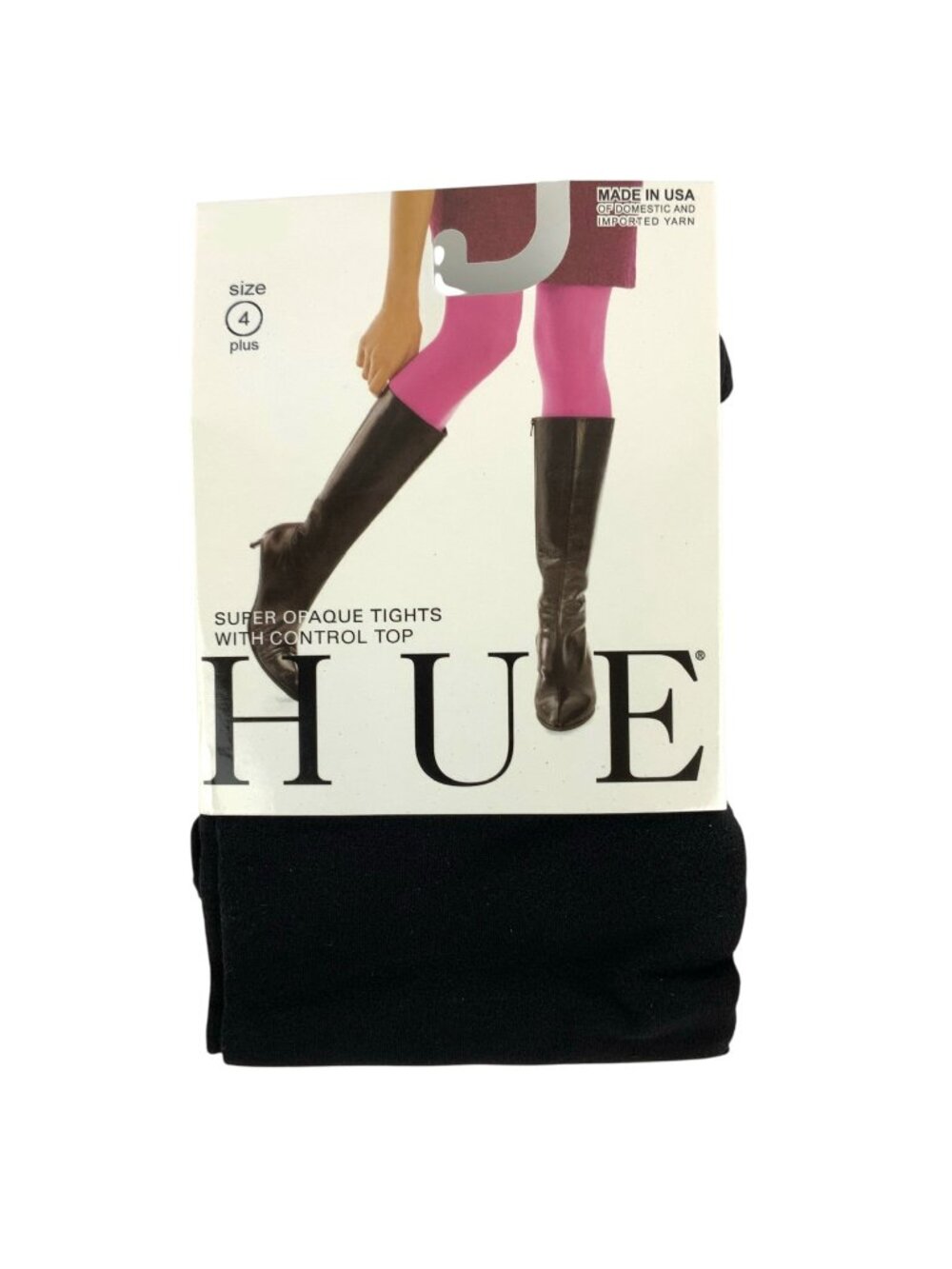 Hue Super Opaque Tights With Control Top Size 4 (XL) Black Made In USA